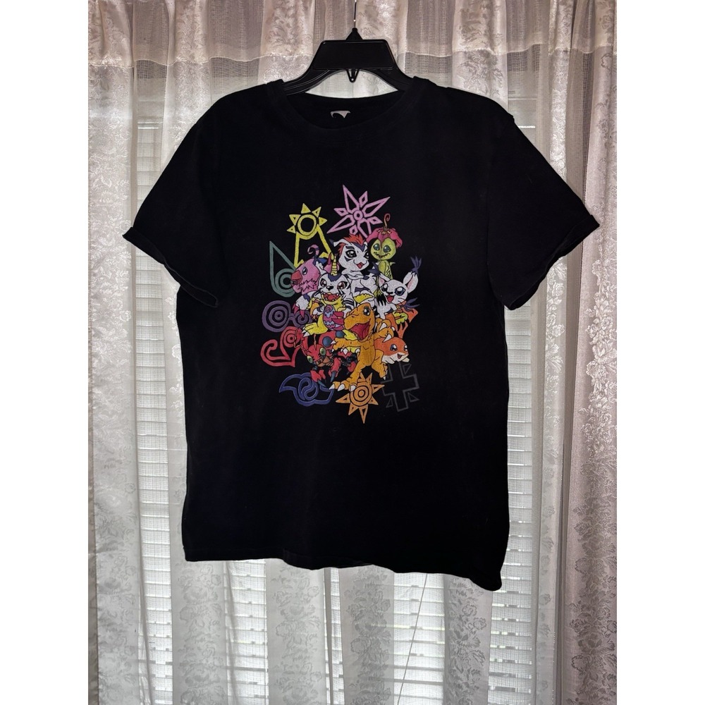 Digimon and Crests Novelty T Shirt Size XL Black Anime Tee‎ Graphic T Shirt Rare